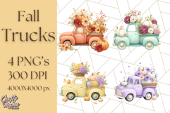 Vintage Truck Pumpkin and Fall Flowers PNG Clipart, Autumn Product Image 1
