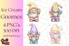 Ice Cream Gnome Clipart PNG Summer Dessert Art, Summer Gnome Product Image 1
