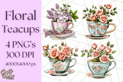 Vintage Floral Teacup Clipart PNG, Blooming Teacups Clip Art Product Image 1