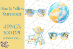 Sky Blue and Sunshine Yellow Summer Clipart PNG, Tropical Product Image 1