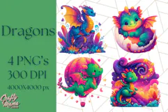 Cute Fantasy Dragon Clipart PNG, Bold Baby Dragon Clip Art Product Image 1