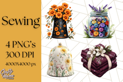 Floral Sewing Clipart PNG Vintage Sewing Elements Needlework Product Image 1