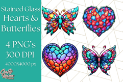 Stained Glass Hearts and Butterflies Clipart PNG Product Image 1