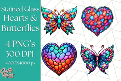 Stained Glass Hearts and Butterflies Clipart PNG Product Image 1