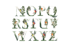 Watercolor forest alphabet with birds. Product Image 3