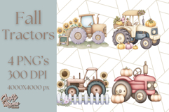Fall Tractor Clipart PNG, Vintage Tractors With Pumpkins Product Image 1