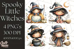 Spooky Little Witches Halloween Clipart PNG Product Image 1