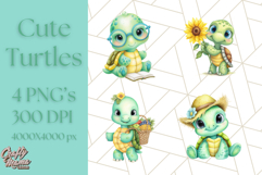 Cute Baby Turtle Clipart, Cute Animals Png Product Image 1