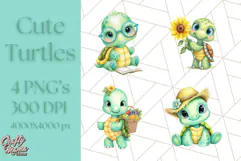 Cute Baby Turtle Clipart, Cute Animals Png Product Image 1
