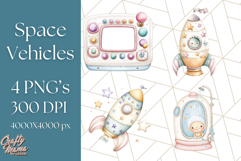 Kawaii Space Vehicles Clipart PNG, Cute Sci-Fi Tech Clip Art Product Image 1