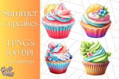 Bright Summer Cupcake PNG Clipart, Colorful Cupcakes Product Image 1