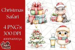 Muted Cute Safari Christmas Animal PNG Clipart, Holiday Png Product Image 1