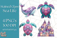 Stained Glass Sea Creatures PNG Clipart, Ocean Fantasy Product Image 1