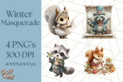 Winter Animal Masquerade Clipart PNG Woodland Animals Product Image 1