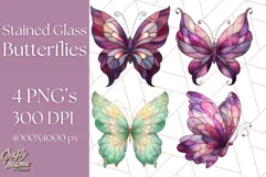 Stained Glass Butterfly PNG Colorful Clipart for Sublimation Product Image 1