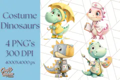 Dinosaur Costume Clipart, Cute Dinos in Halloween Outfits Product Image 1