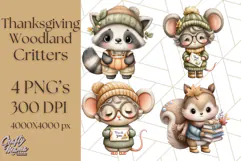Thanksgiving Woodland Animals Clipart PNG Product Image 1