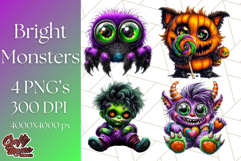 Spooky Cute Monster PNG Clipart, Adorable Halloween Monsters Product Image 1