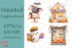 Halloween Neighborhood Clipart PNG for Trick or Treat Product Image 1