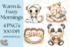 Warm & Fuzzy Mornings PNG Clipart, Cozy Animal Art Download Product Image 1