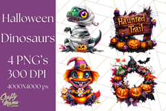 Bright Halloween Dinosaur PNG Clipart with Holiday Elements Product Image 1