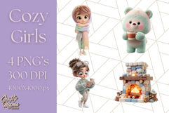 Kawaii Cozy Girl Clipart PNG, Pastel Fall Cozy Aesthetic Product Image 1