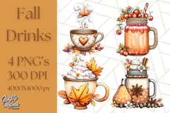 Fall Drink Clipart PNG, Cozy Autumn Cocoa and Latte Art Product Image 1
