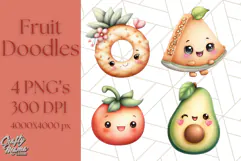 Fruit Doodles Clipart, Cute Cartoon Fruit PNG, Kawaii Food Product Image 1