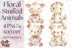 Pink Floral Stuffed Animal Clipart PNG, Cute Stuffed Animals Product Image 1