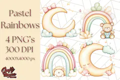 Pastel Plushie Rainbow Clipart PNG, Nursery Baby Animals Png Product Image 1