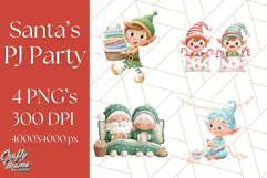Santa’s Pajama Day Clipart, Cute Christmas Bedtime PNG Product Image 1
