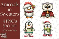 Christmas Animal Clipart, Festive Animals in Holiday Outfits Product Image 1