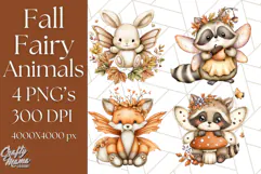 Fall Fairy Animal Clipart PNG, Woodland Creatures With Wings Product Image 1