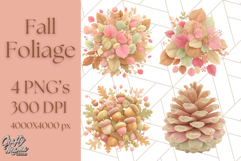 Fall Foliage Clipart PNG, Pink and Green Leaves Product Image 1