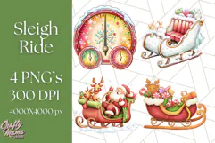 Santa Sleigh Ride Clipart PNG, Flying Reindeer Christmas Art Product Image 1