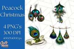 Peacock Christmas Clipart in Jewel Tones, Christmas Png Product Image 1