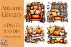 Autumn Library Clipart PNG, Cozy Fall Book Art Product Image 1