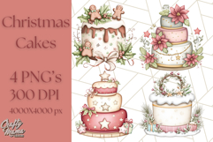 Christmas Cake Clipart PNG, Cottagecore Holiday Desserts Product Image 1