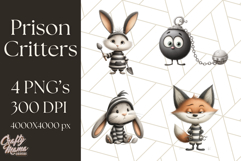 Cute Animals in Jail Clipart PNG, Funny Prisoner Critters Product Image 1