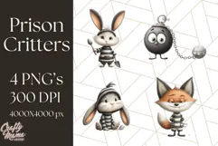 Cute Animals in Jail Clipart PNG, Funny Prisoner Critters Product Image 1