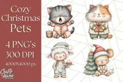 Christmas Pets in Pajamas Clipart PNG, Christmas Png Clipart Product Image 1
