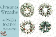 Christmas Wreath Clipart, Holiday Greenery PNG Illustrations Product Image 1