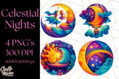 Whimsical Celestial Moon and Stars Clipart Constellation Png Product Image 1
