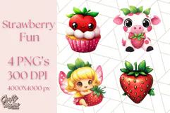 Strawberry Fruit PNG Clipart, Adorable Kawaii Characters Png Product Image 1