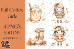 Pumpkin Spice Chibi Girls, Fall Accessories PNG, Cozy Autumn Product Image 1