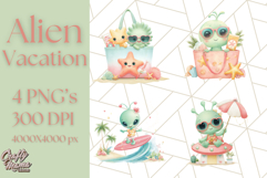 Alien Vacation Clipart PNG, Cute Summer Galaxy Art Clip Art Product Image 1