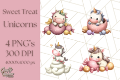 Cute Dessert Unicorn PNG Clipart with Cupcakes &amp; Candies Product Image 1