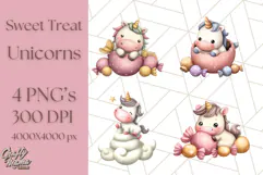 Cute Dessert Unicorn PNG Clipart with Cupcakes & Candies Product Image 1