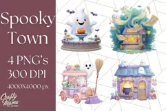 Pastel Halloween Town PNG Clipart, Spooky Shops & Homes Png Product Image 1