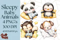 Sleeping Baby Animals PNG, Cozy Pajama Bedtime Clipart Png Product Image 1